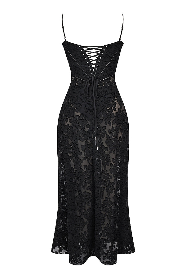 Seren-Black Floral Lace Back Maxi Dress