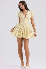 Imani-Buttercup Vintage Floral Print Pleated Cotton Mini Dress