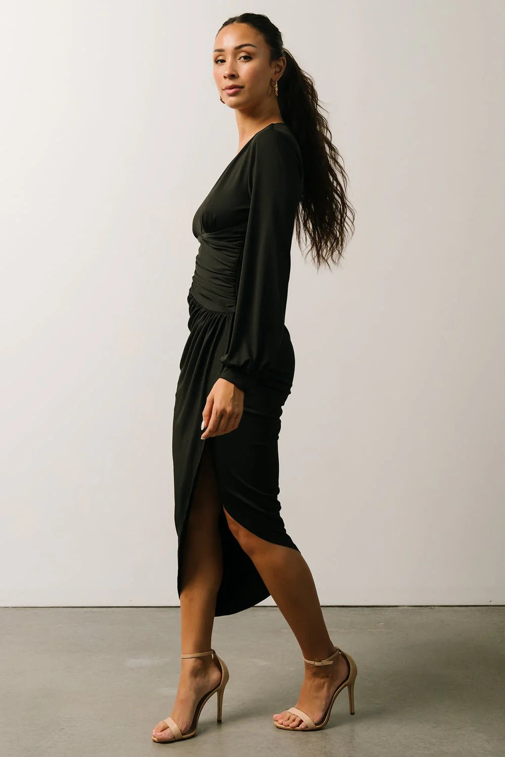 Torino Ruched Midi Dress | Black