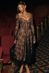 Raquel-Black Lace Corset Midi Dress - SALE