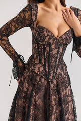 Raquel-Black Lace Corset Midi Dress - SALE
