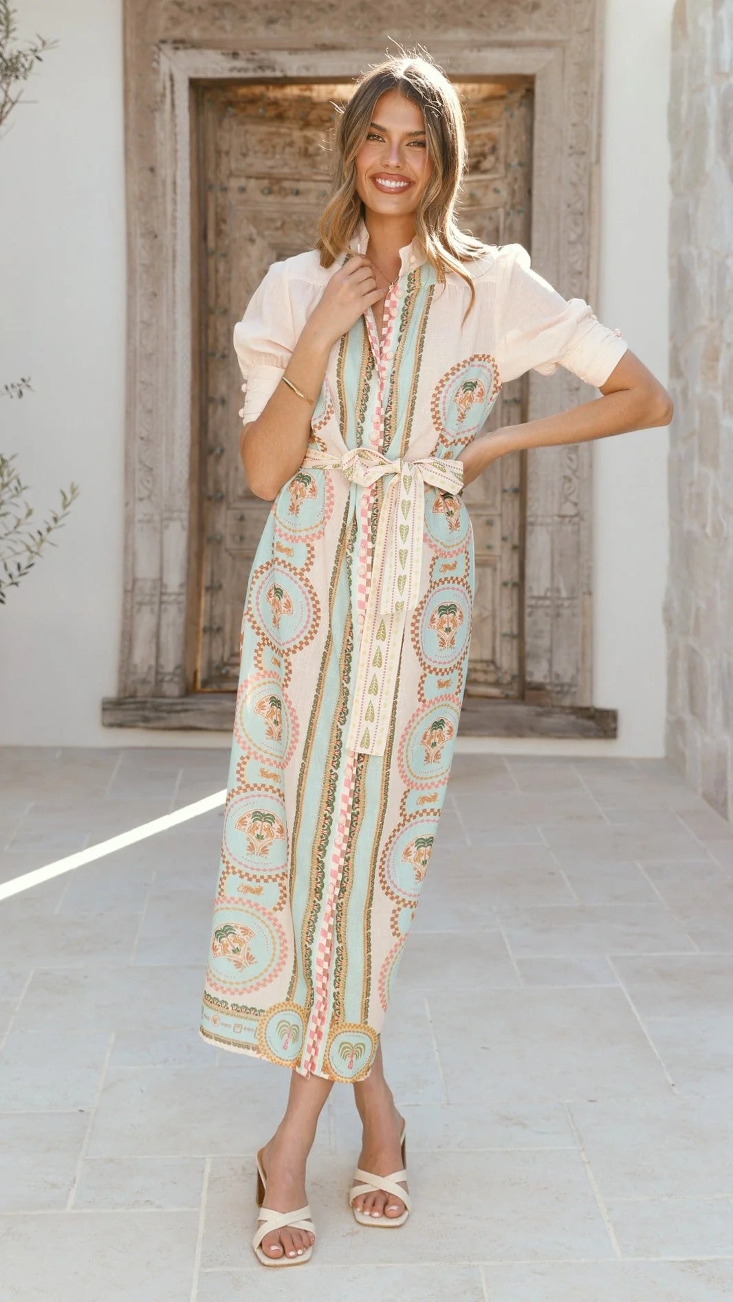 Magnolia Midi Dress - Acacia Palm Cream