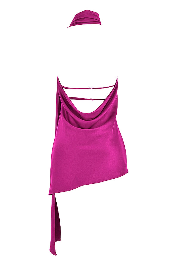 Aida-Hot Pink Asymmetric Wrap Neck Dress