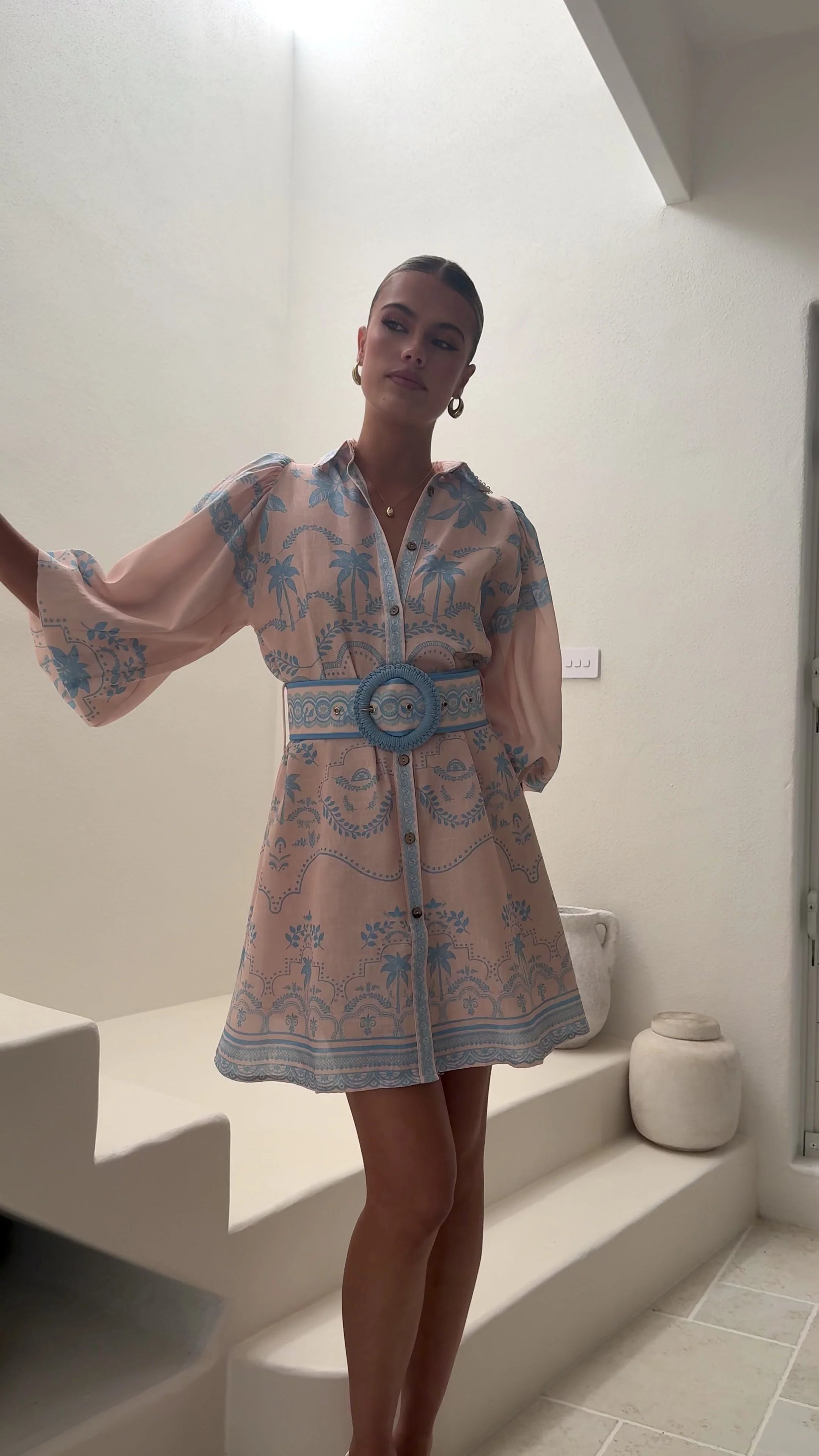 Xander Long Sleeve Mini Dress - Blue