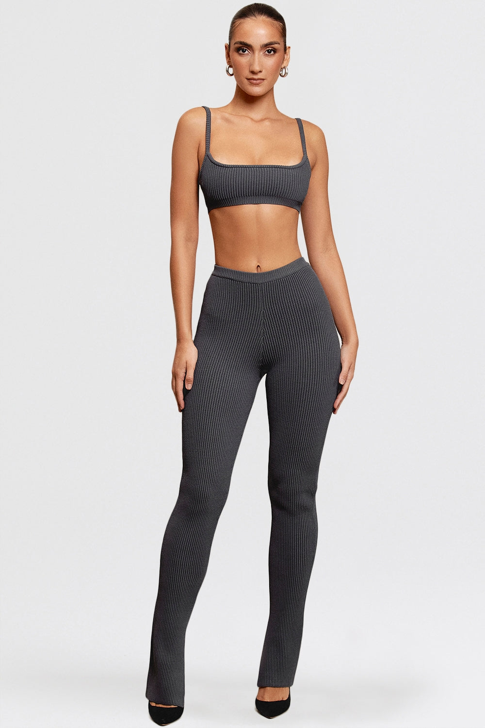Mitzi-Dark Grey Ribbed Knit Leggings - SALE