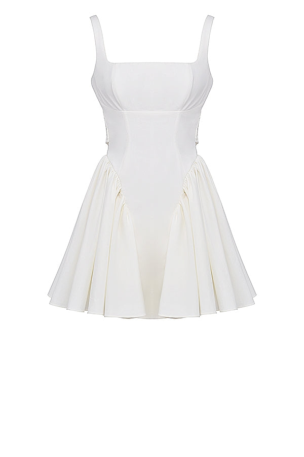 Florianne-Ivory Cotton Bow Mini Dress
