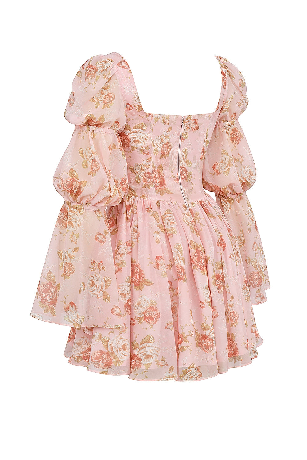Sancia-English Vintage Rose Print Puff Sleeve Mini Dress