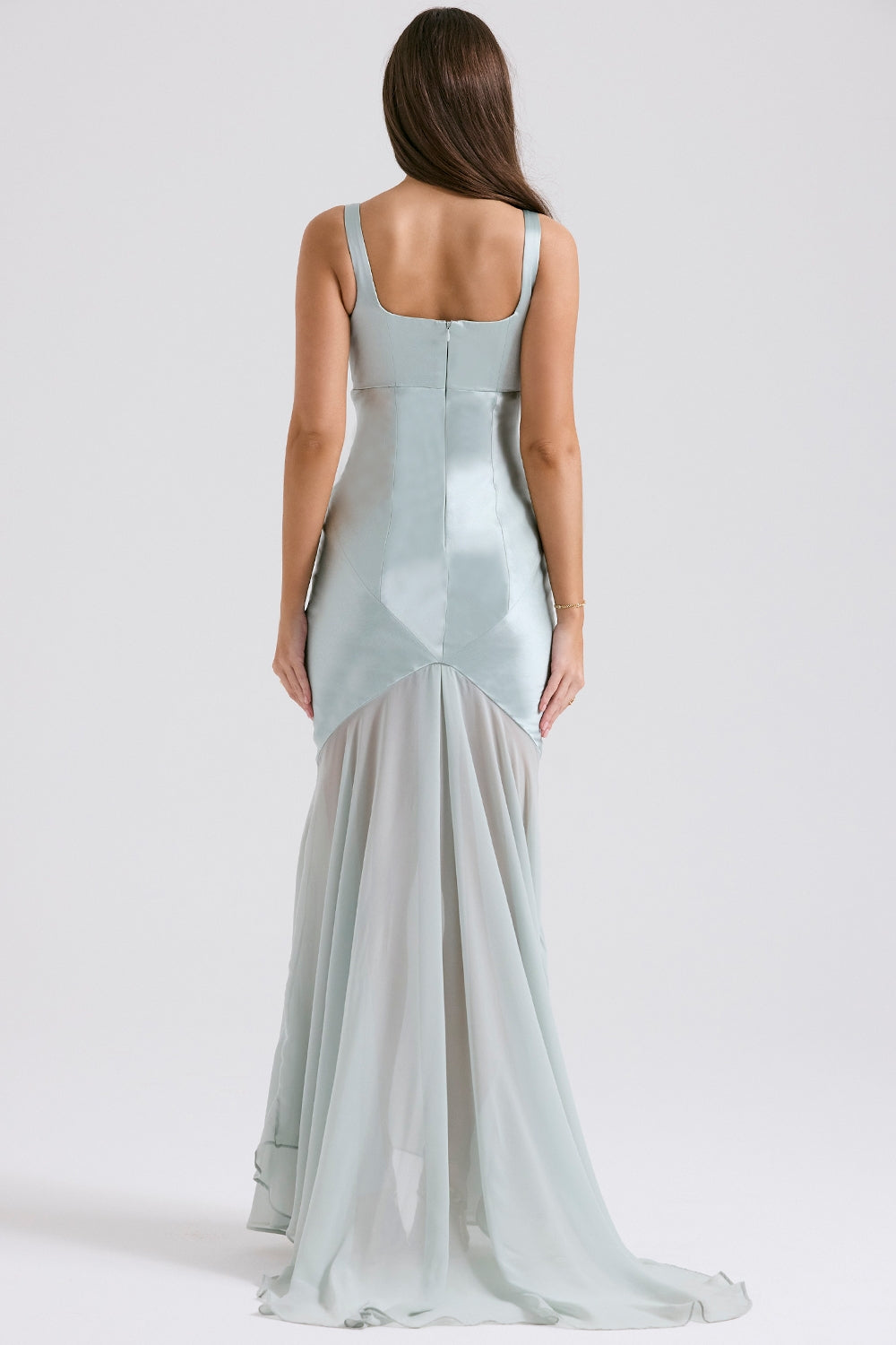 Vittoria-Pistachio Chiffon Floor Length Gown
