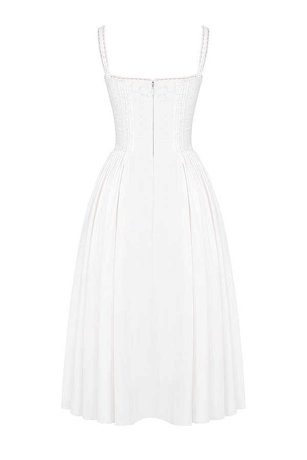 Milia-White Broderie Anglais & Cotton Midi Dress
