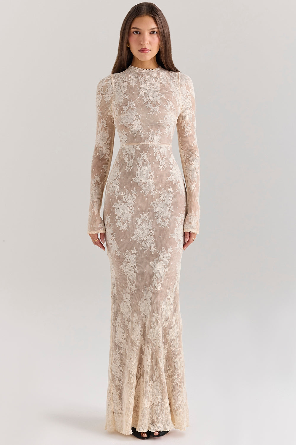 Isoline-Peach Lace Maxi Dress