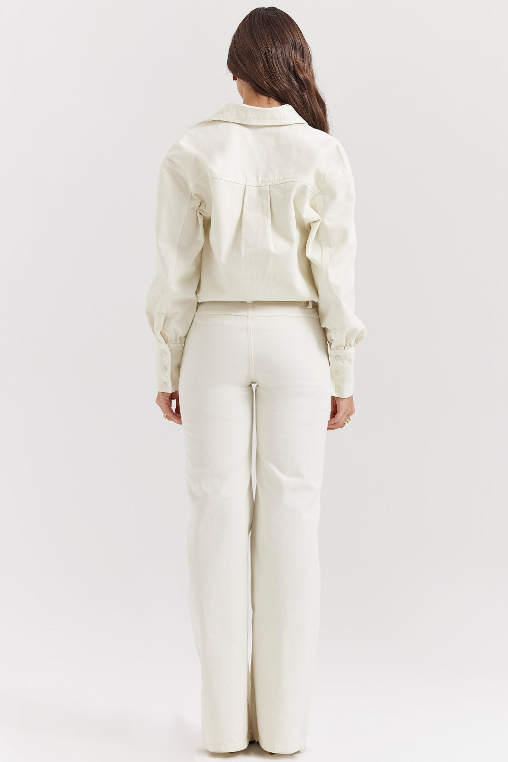 Marli-Ivory Wide Leg Flared Jeans
