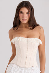 Idella-Cream Satin Lace Trim Corset Top