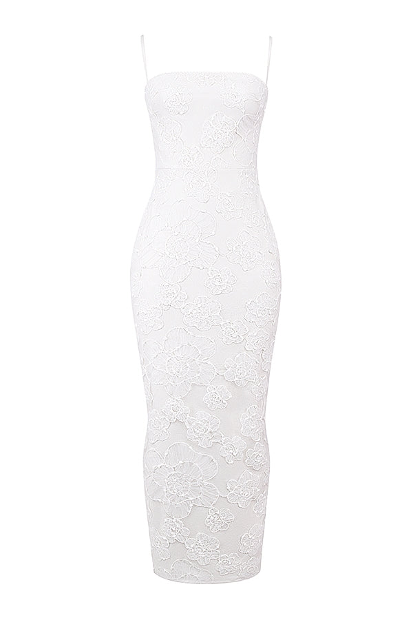 Eva-White Floral Lace Maxi Dress