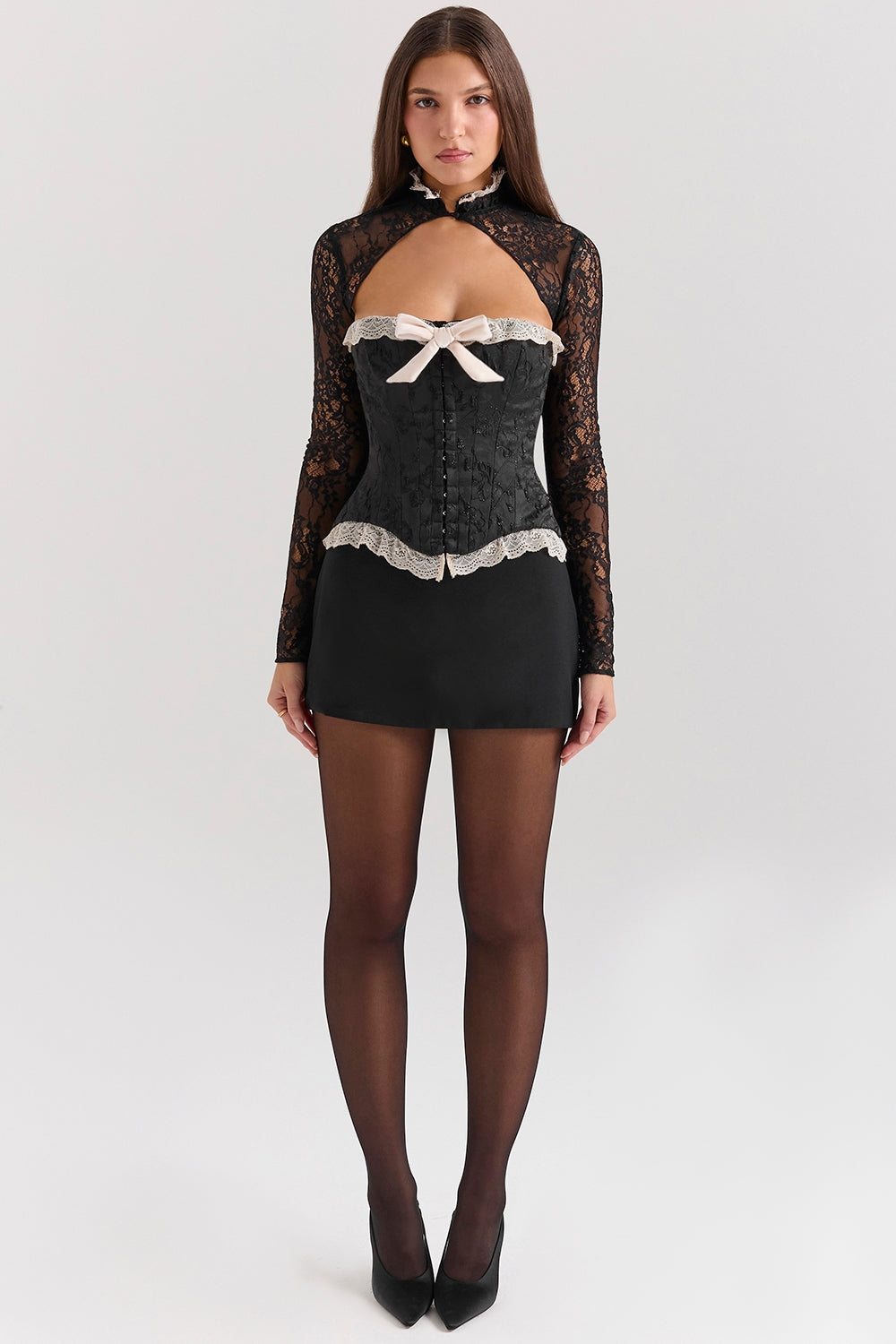 Perdita-Black Metallic Jacquard Corset & Bolero - SALE