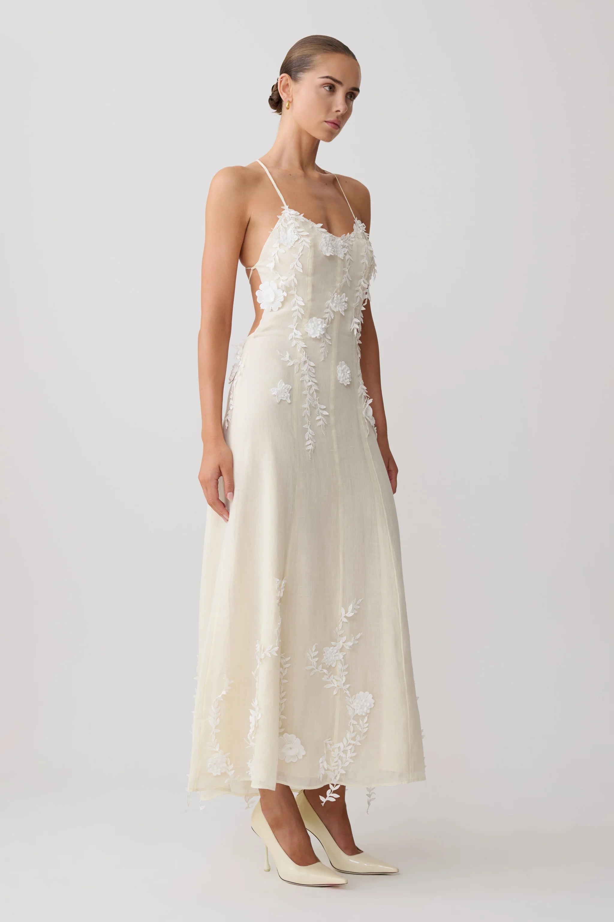 Floral Lace Midi Dress - Buttermilk