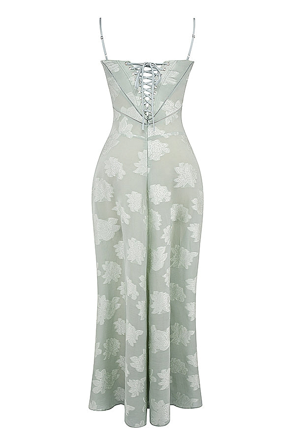 Seren-Pistachio Floral Lace Back Maxi Dress