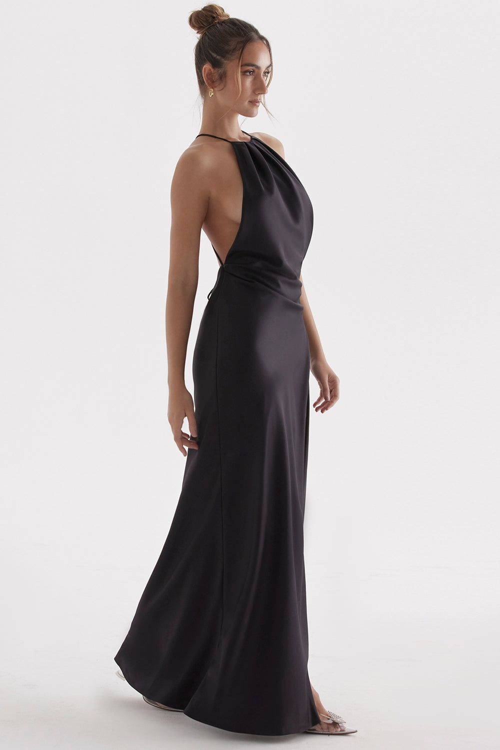 Zanab-Black Thigh Slit Maxi Dress
