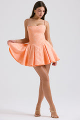 Rosalinda-Peach Jacquard Mini Bow Gown