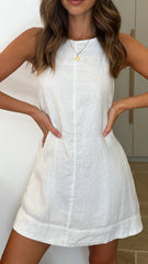 Nemi Linen Dress - White - Nude Lucy
