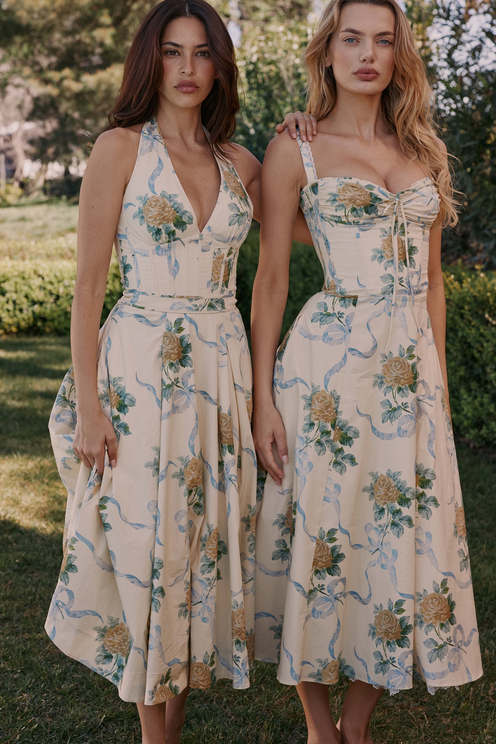 Rosalee-Lemon Vintage Ribbon Print Cotton Midi Dress