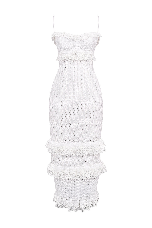 Eve-White Broderie Maxi Dress