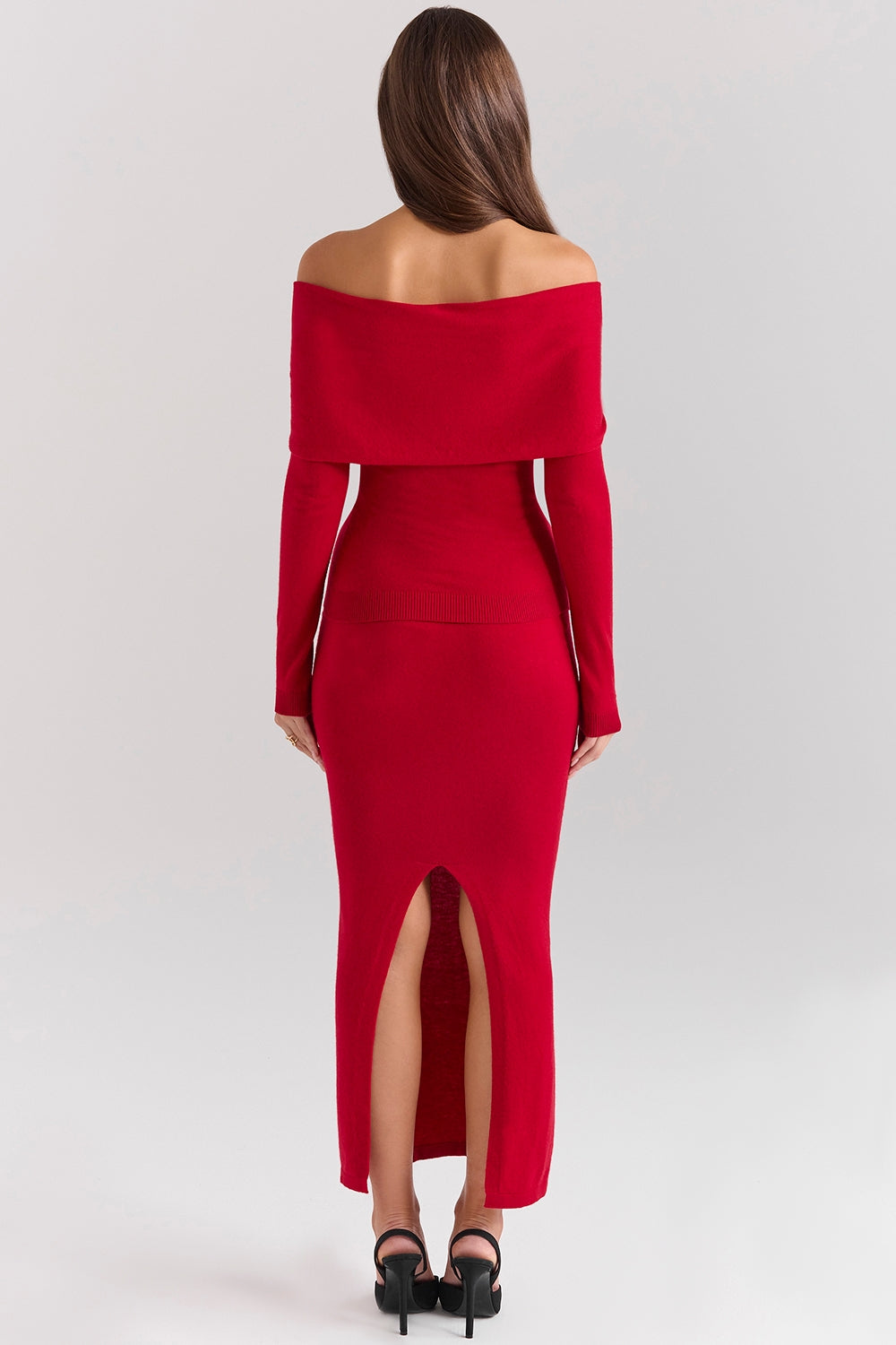 Faith-Holly Red Cashmere Blend Midi Skirt
