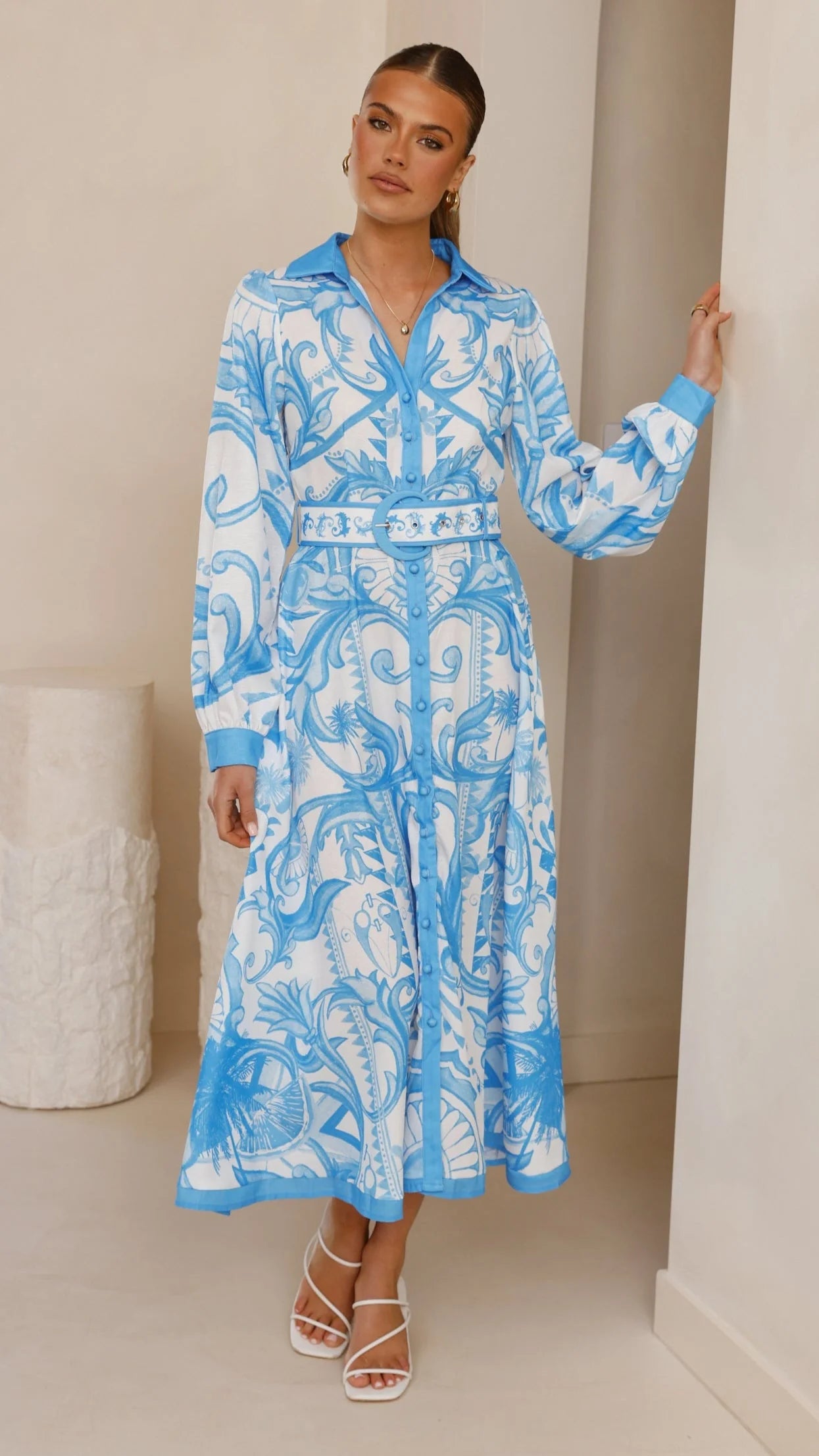 Madeline Long Sleeve Midi Dress - Portofino Azure