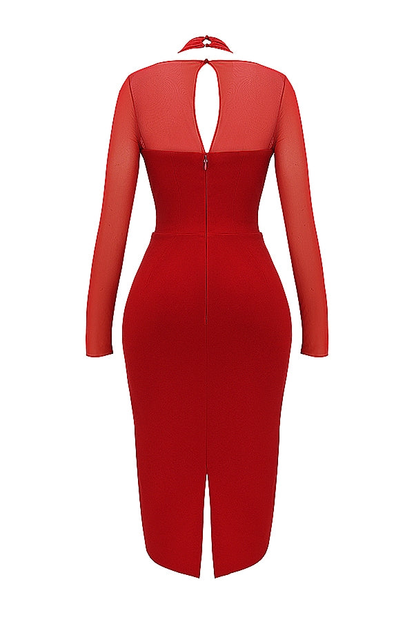 Yasmin-Scarlet Plunge Midi Dress