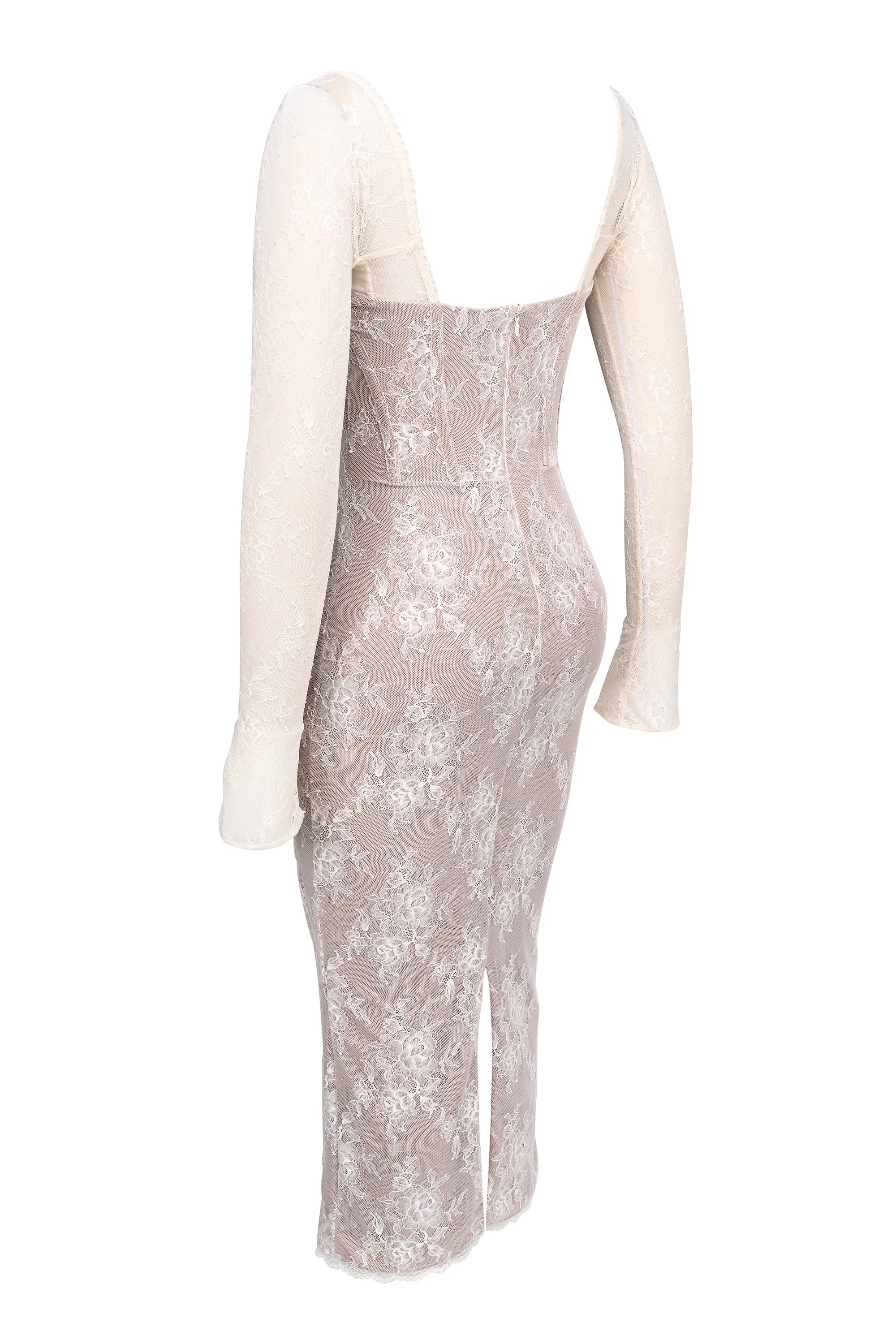 Saisha-Ivory Lace Long Sleeve Midi Dress