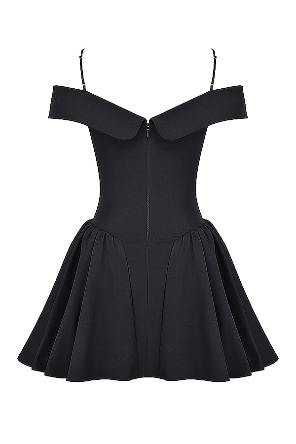 Elida-Black Off Shoulder Mini Dress