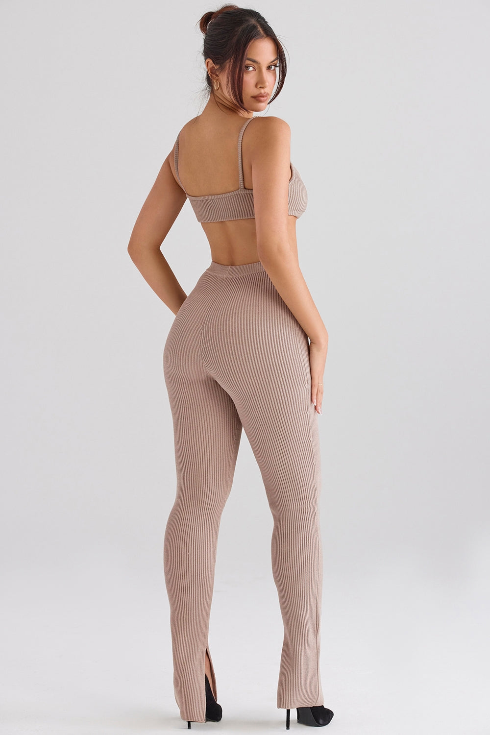 Mitzi-Taupe Ribbed Knit Leggings - SALE