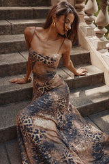 Seren-Leopard Hand Beaded Embellished Maxi Dress
