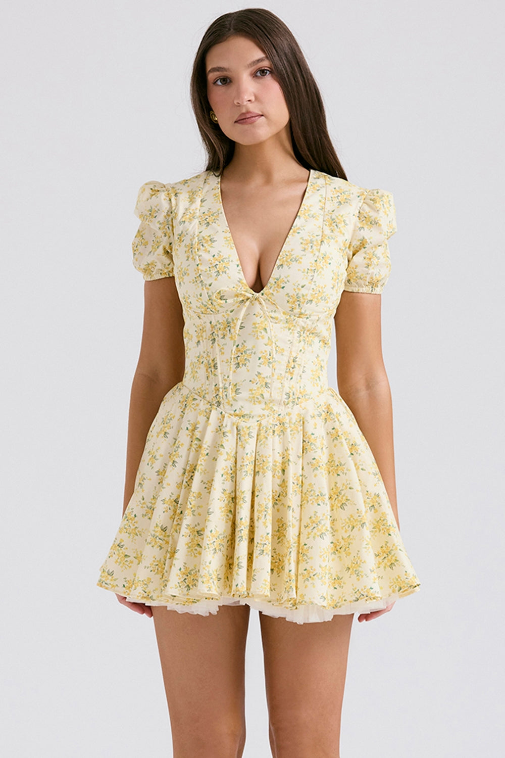 Imani-Buttercup Vintage Floral Print Pleated Cotton Mini Dress