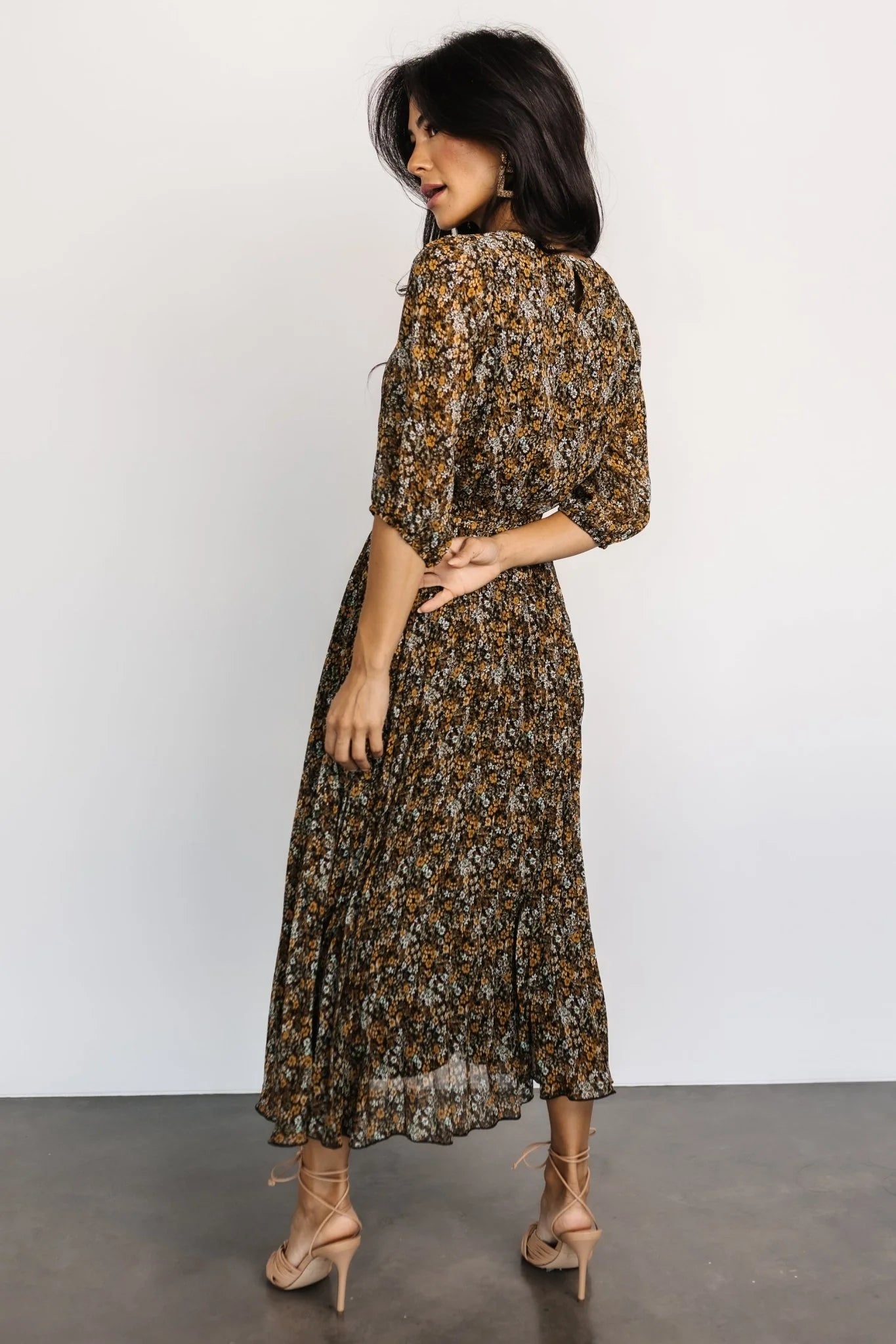 Eileen Pleated Dress | Midnight Garden Print