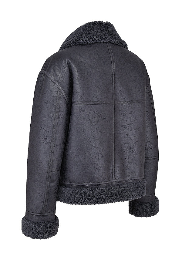 Madden-Grey Vegan Shearling Aviator Jacket