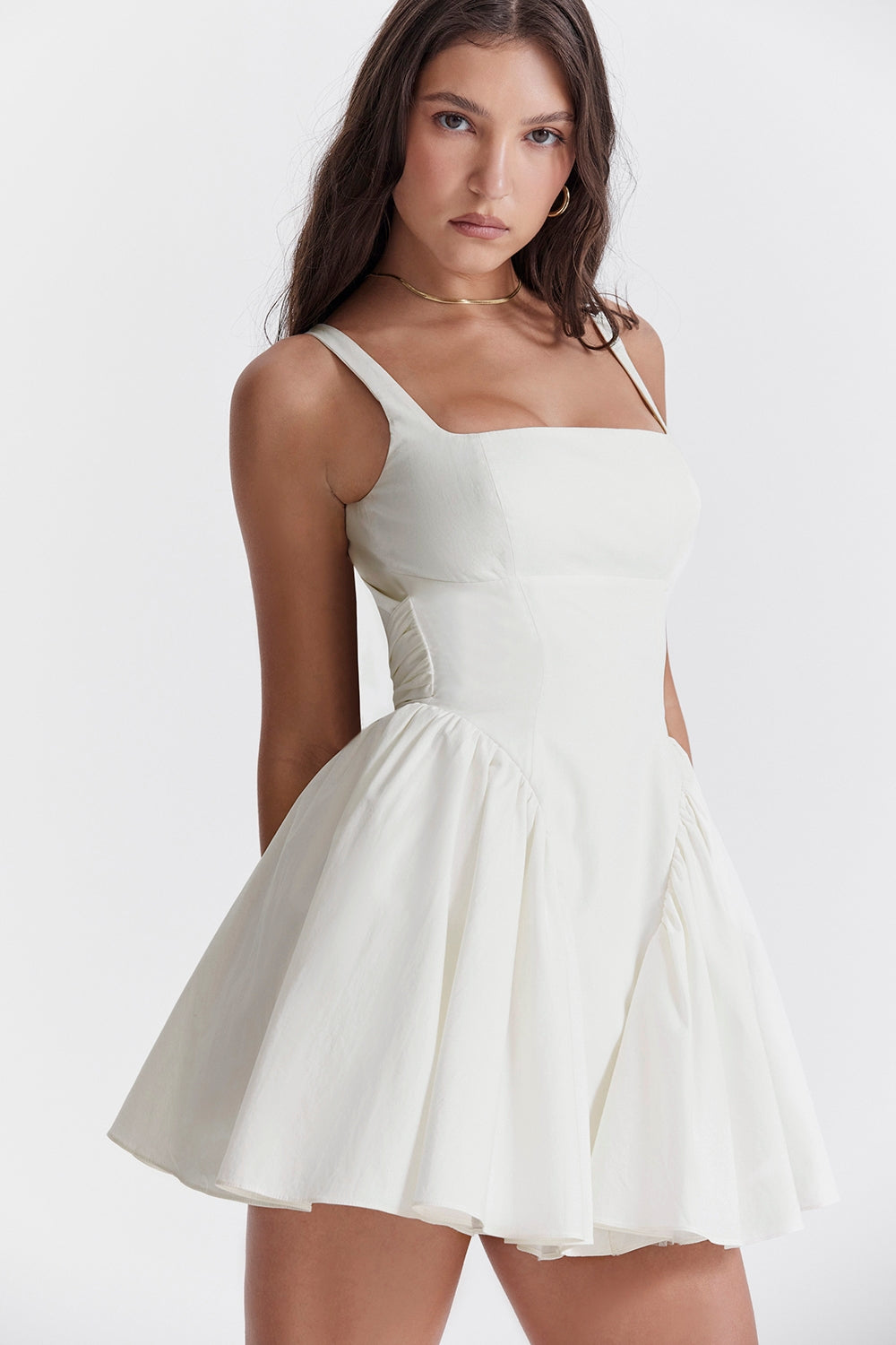 Florianne-Ivory Cotton Bow Mini Dress