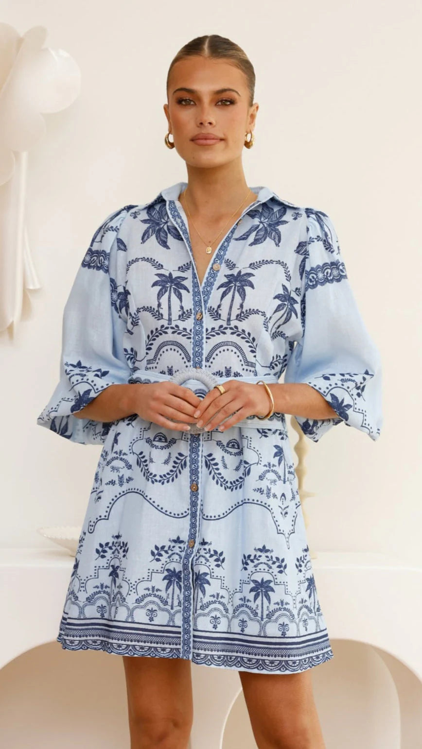 Xander Long Sleeve Mini Dress - Indigo