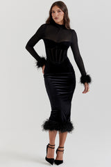 Lianna-Black Velvet Midi Dress