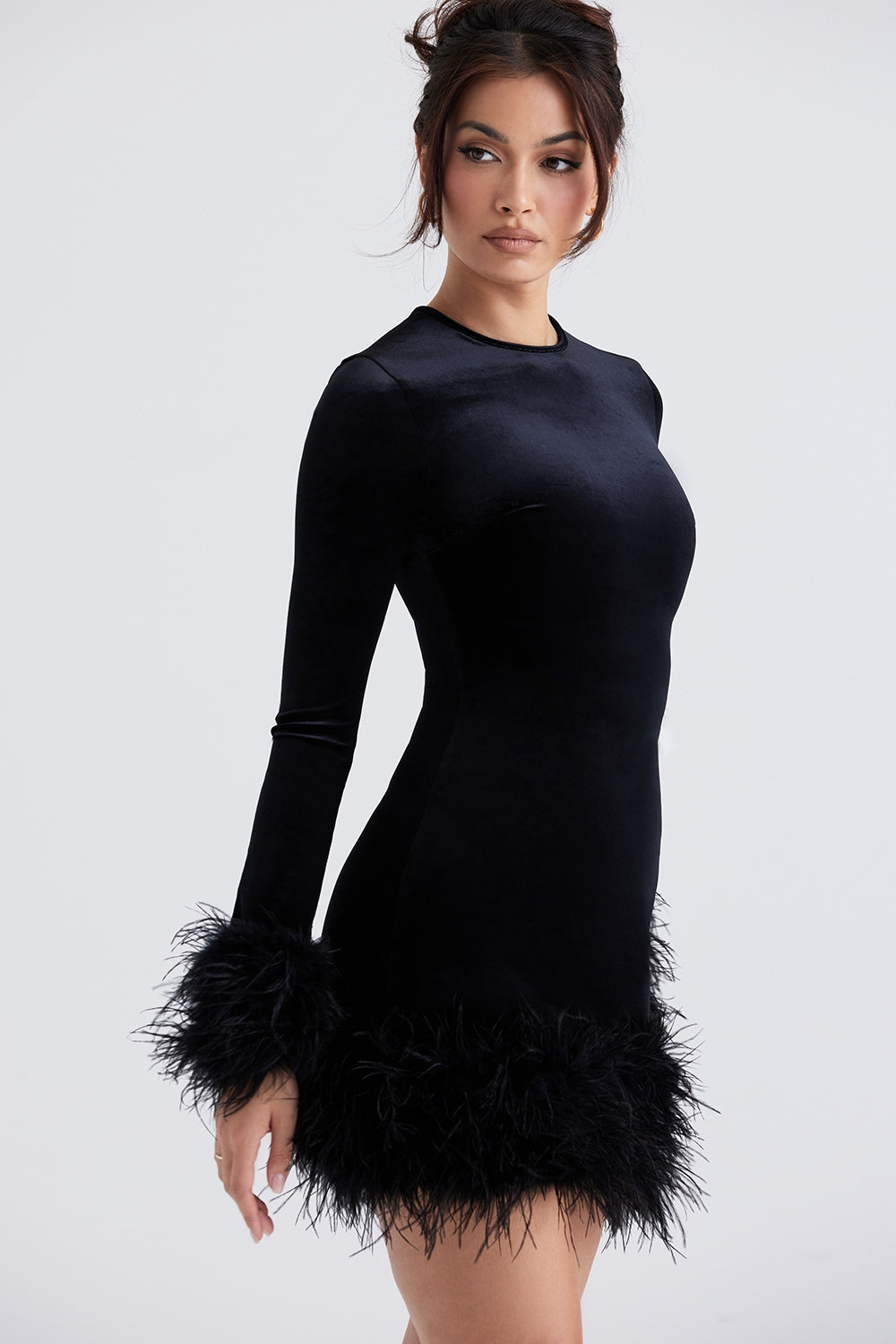Lavinia-Black Velvet Mini Dress