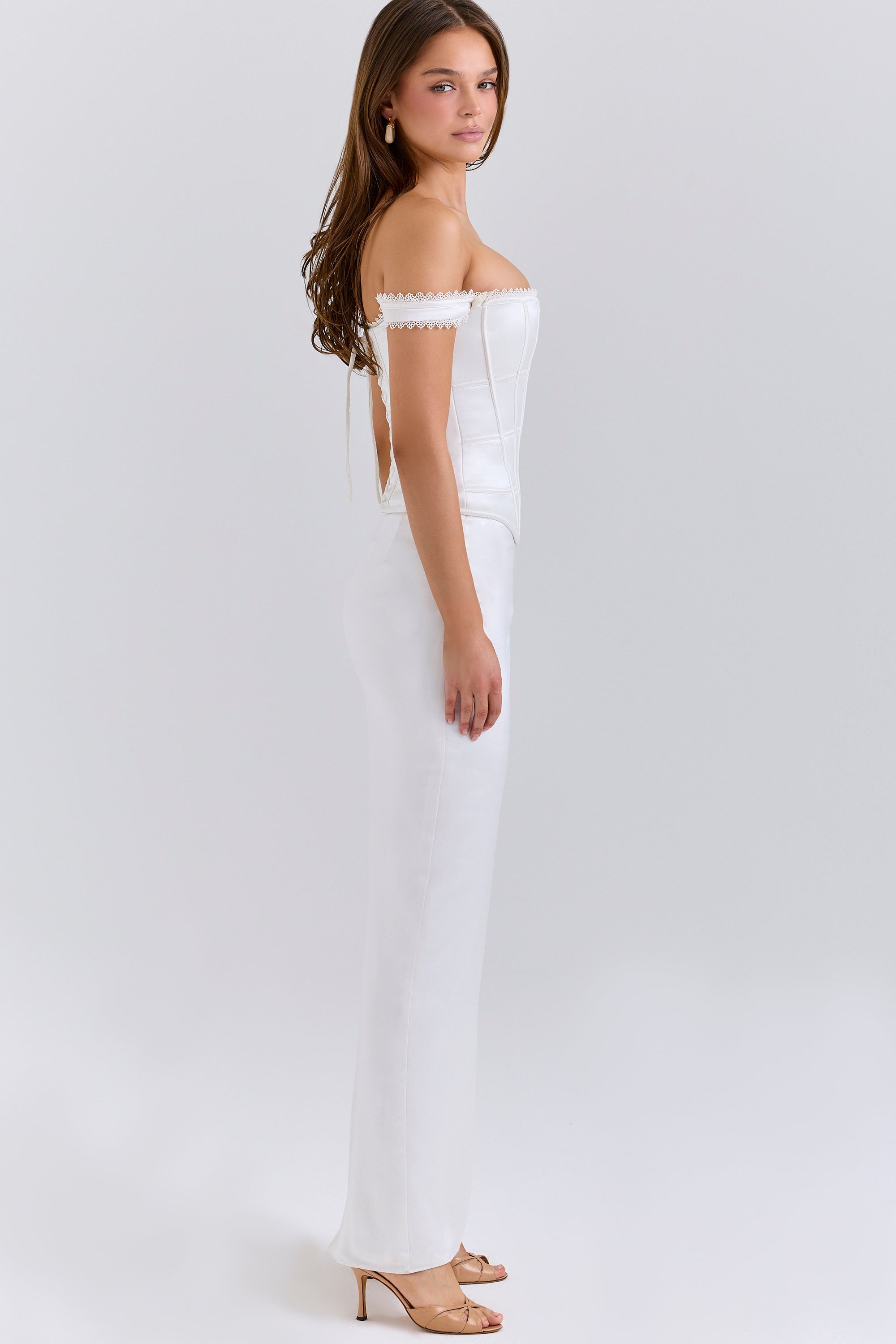 Isis-Ivory Satin Corset Maxi Dress