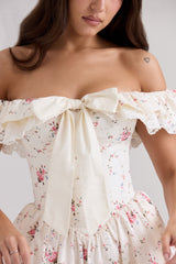 Jaide-Stretch Cotton Floral Print Off Shoulder Corset Mini Dress