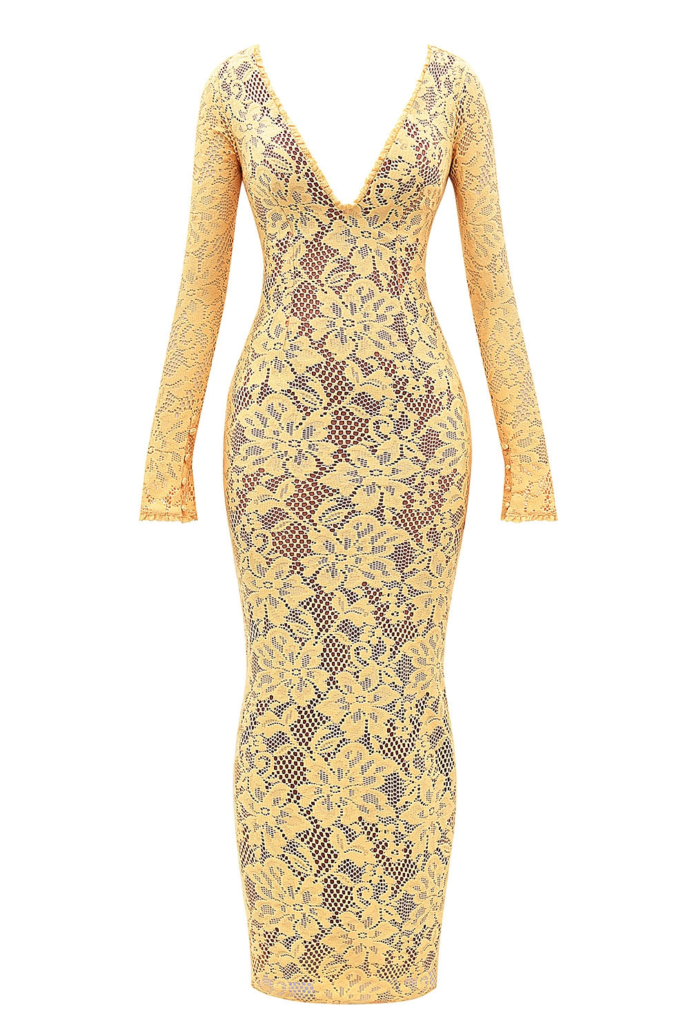 Indiana-Apricot Plunge Lace Maxi Dress