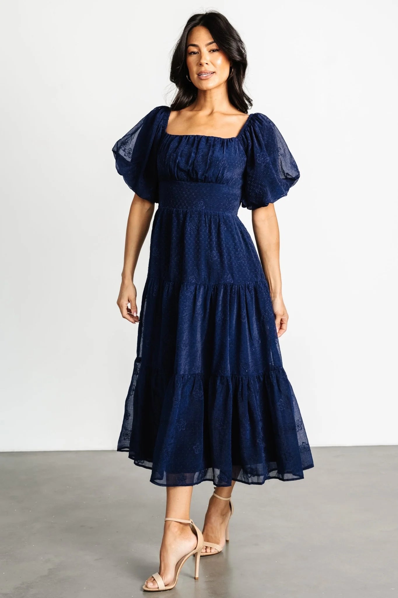 Rina Embroidered Shimmer Dress | Midnight Blue