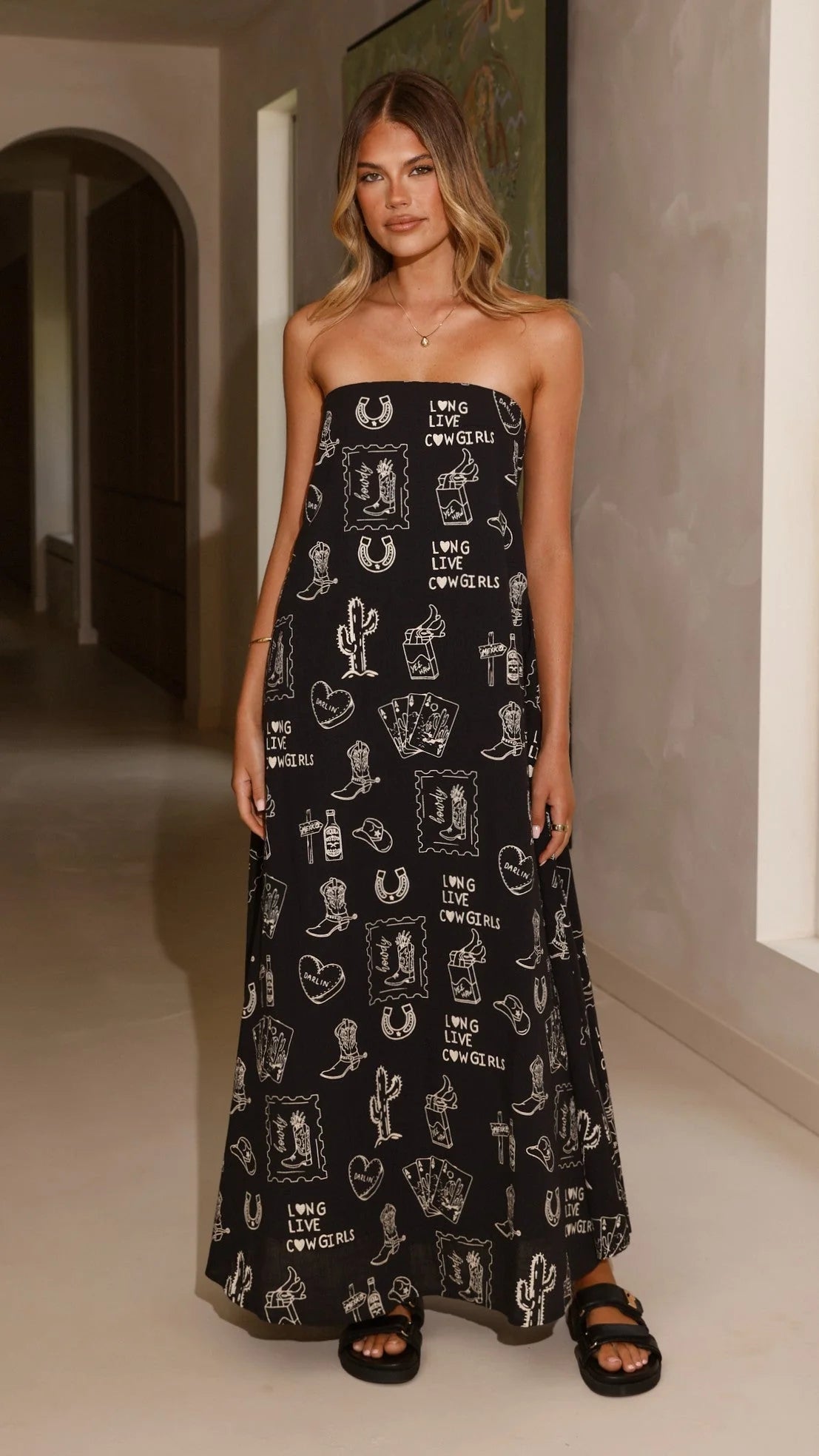 Connie Maxi Dress - Black/Beige Cowgirl
