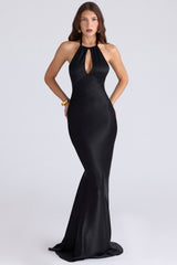 Oliviana-Black Satin Maxi Dress