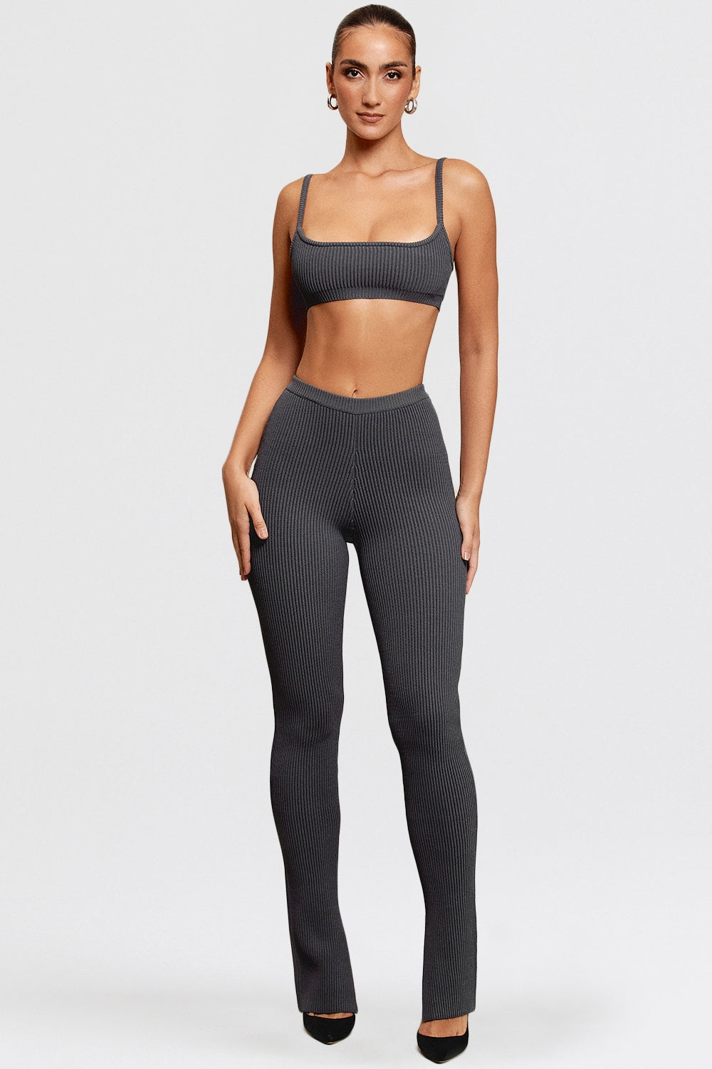 Mitzi-Dark Grey Ribbed Knit Leggings - SALE