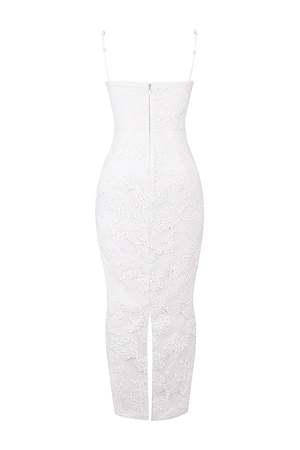 Eva-White Floral Lace Maxi Dress