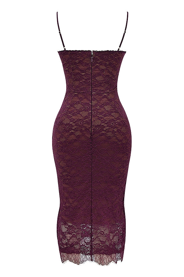 Melina-Mulberry Lace Midi Dress