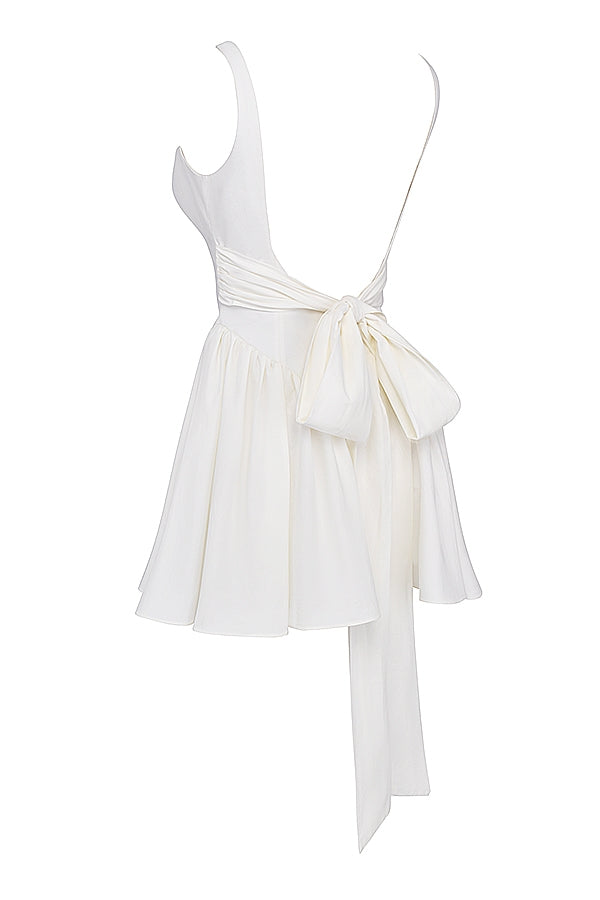 Florianne-Ivory Cotton Bow Mini Dress