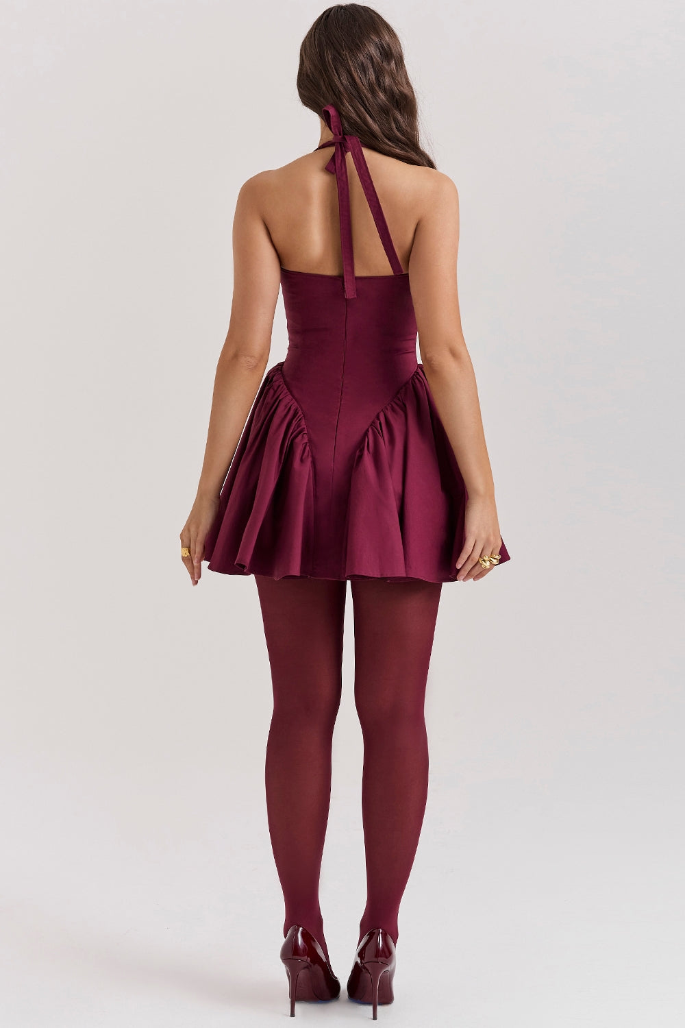 Valentia-Wine Halter Mini Dress